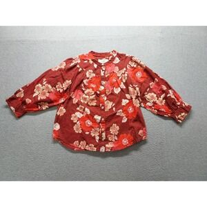 Porridge Women Top XS Multicolor Floral Button Front Round Neck Long Sleeve City